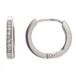 Pave Diamond Huggie Hoop Earrings 14K White Gold (0.15cttw, SI Clarity 