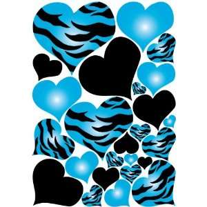 Turquoise Blue Radial Hearts Zebra Print Wall Sticker Decals on a 18in 