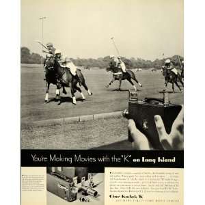  1934 Ad Cine Kodak K Film Movie Camera Polo Horses 