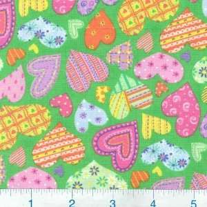  45 Wide Fun HartsLime Fabric By The Yard Arts, Crafts 