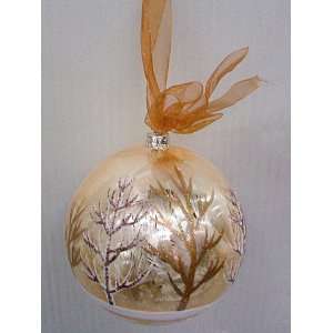 Glass Winter Forest Ball Ornament (Gold Brown) 120mm Gold Brown (Pack 