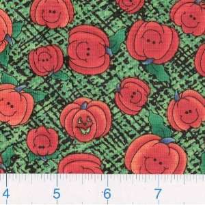  45 Wide Pumpkin Faces Green Fabric By The Yard Arts 