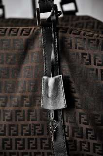 FENDI Brown+Black MONOGRAM Canvas+Leather Messenger Shoulder Bag 