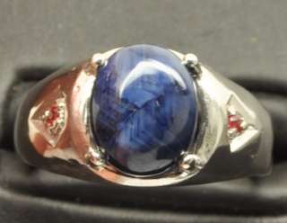 CT SAPPHIRE .2 CT RUBIES STERLING SILVER MENS RING, 3 STONES 