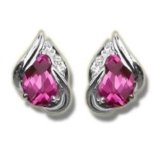    .015 ct 7X5 Pear Mystic Pink Topaz White Gold Earring Jewelry