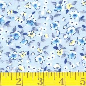  48 Wide Stretch Shirting Spring Time Blue Flower Fabric 