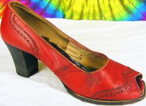 vtg 30s leather wing tip peep toe pumps shoes  