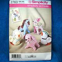 Simplicity 2763 Duck Pony Chick Dog & Deer Toy Patterns  