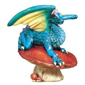  Emerald Dragon on Mushroom Figurine   Cold Cast Resin   3 