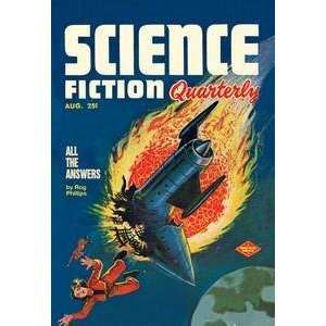 com Vintage Art Science Fiction Quarterly Comet Crashes into Rocket 