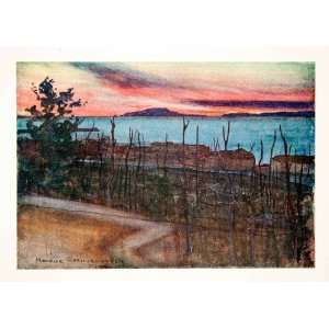  1907 Color Print Sunset Ischia Castellamare Italy 