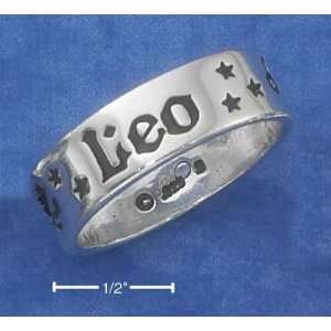  STERLING SILVER 7MM ANTIQUED LEO ZODIAC BAND RING Jewelry