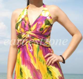   Beach Floral Sundress Vtg 70 Halter Formal Maxi Long Dress 2X  