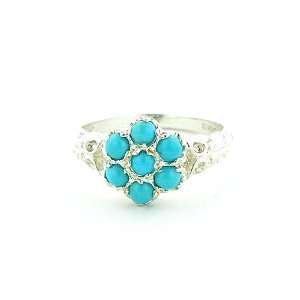   Sterling Silver Ladies 7 Stone Natural Turquoise Daisy Ring Jewelry