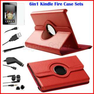 For  Kindle Fire 360°8in1 PU Leather Case Cover /Earphone/USB 