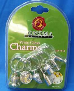 Set of 6 Wine Glass Charms Modern, Classy Nickel Plated  
