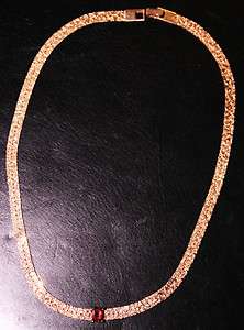 18k HGE Rose Gold Nugget Style Necklace With Large Genuine Garnet New 