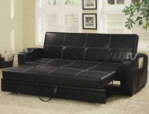 Faux Leather Sofa Bed with Storage and Cup Holders  