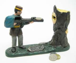 Collectors Die Cast Iron Creedmoor Rifle Hunter Mechanical Coin Bank 