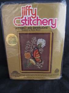 Vintage Jiffy Stitchery Butterfly and Dandelions Crewel Kit NEW  