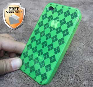 Green Argyle TPU Flexi Skin Case Cover for iPhone 4  