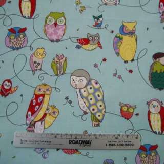 Alexander Henry~SPOTTED OWL~Aqua Owls Quilt Fabric /Yd.  