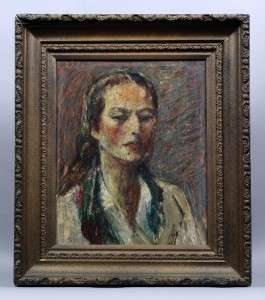 ANTIQUE SIGNED RUSSIAN EARLY MODERNIST OIL PAINTING FEMALE PORTRAIT 