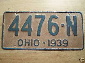 1939 Ohio License Plate 4476 N  