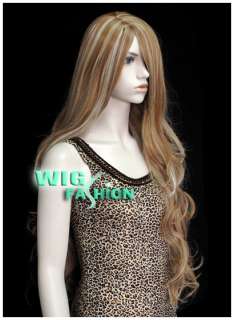 New Long 2 Tone Mixed Blonde Curly Hair Wig MB43  