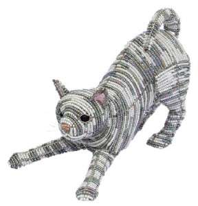 Cat Wire & Glass Beaded Kitty Sculpture Beadworx New  