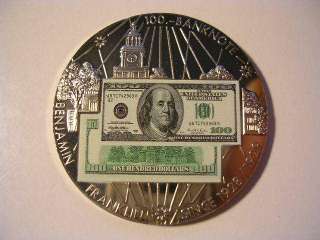 BANK NOTE MEDALLION 100 DOLLAR BILL IN MINIATURE BY AMERICAN MINT VERY 