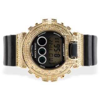 Iced out GOLD BLACK Shock watch WHITE Diamond simulate  