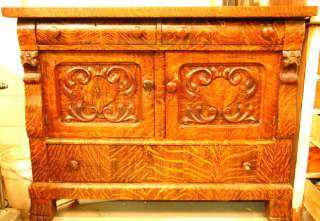 Intricately Carved, 1920s, Pine Faux Painted Sideboard  