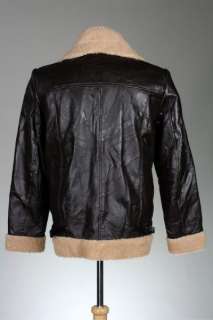 Vintage Chocolate Brown Patch Leather Military Style Large Bomber 