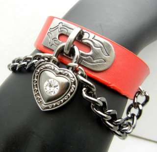 Heart Lock Red Leather Cuff Bracelet Wristband Gothic Punk Rock Lolita 