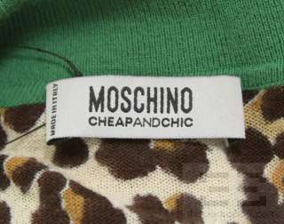 Moschino Cheap & Chic Tan Leopard Print & Green Trim Polo Shirt Size 