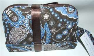 Quilted Cosmetic Bag 5 Piece Set Brown & Blue Paisley  