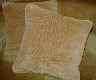   Linen Velvet Throw Pillows Custom Designer Fabric Set 2 New Tan  