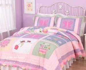 GIRLS PINK BUTTERFLY LADYBUG ANNAS DREAM 8pc QUILT FULL  