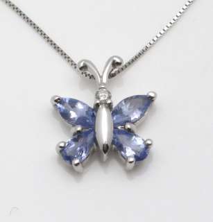 14k White Gold Tanzanite & Diamond Butterfly Necklace  