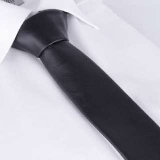 MasQline Schmale dünne Leder Krawatte Kravatte Schlips schwarz 