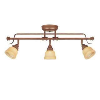   Semi Flush Mount Walnut Light Fixture with Tea Stained Glass Shades