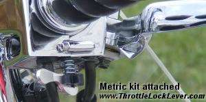 Throttle Lock Cruise Control Kit for Metric Motorcycles shown attached 