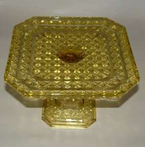 EAPG Diamond Glass Amber Square 10 Cake Stand in 1883 Pattern  