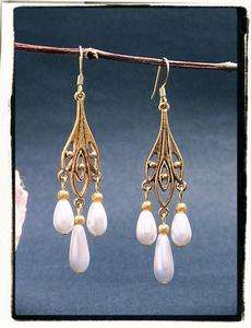 Renaissance costume jewelry  Gold Dew Tudor Earrings  