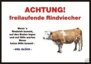 Achtung / Fun Schild Kalb, Kuh, Kühe, Rind Türschild  