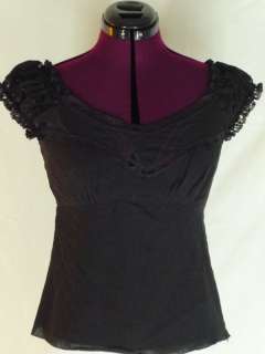 Anna Sui Black Lace Cotton Gypsy Boho Shirt Top 4  