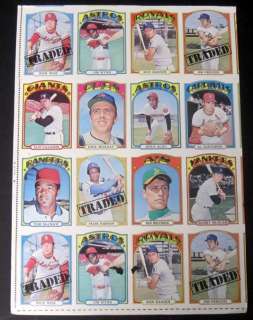1972 Topps High Number Uncut Baseball Sheet w/ #754 Frank Robinson 