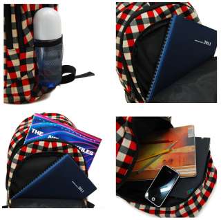 New Canvas Check Backpack Rucksack Shcool Book Bag  