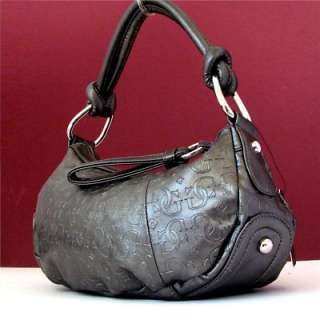 Authentic Guess Black Pewter Gray New York Shoulder Handbag Purse Bag 